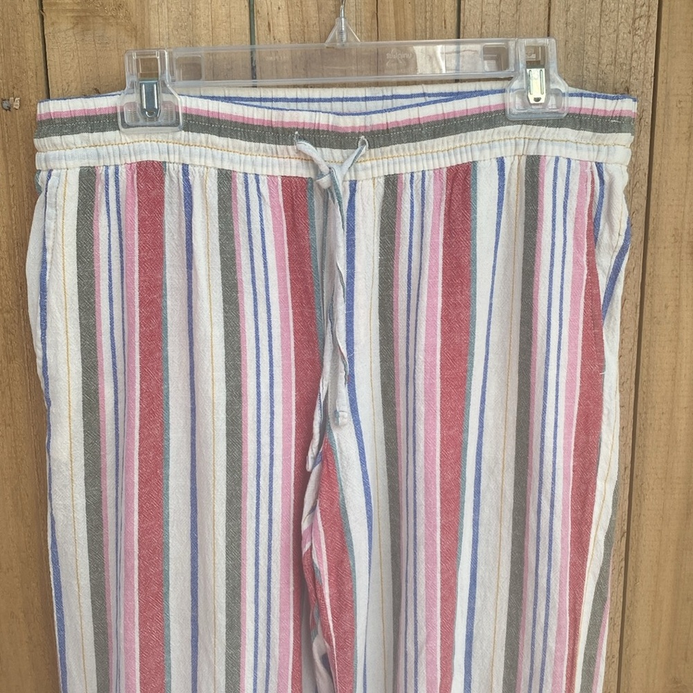 Old Navy Sz M Linen Wide Leg Striped Beach Pants Pink Blue Drawstring Pull On - Picture 3 of 9